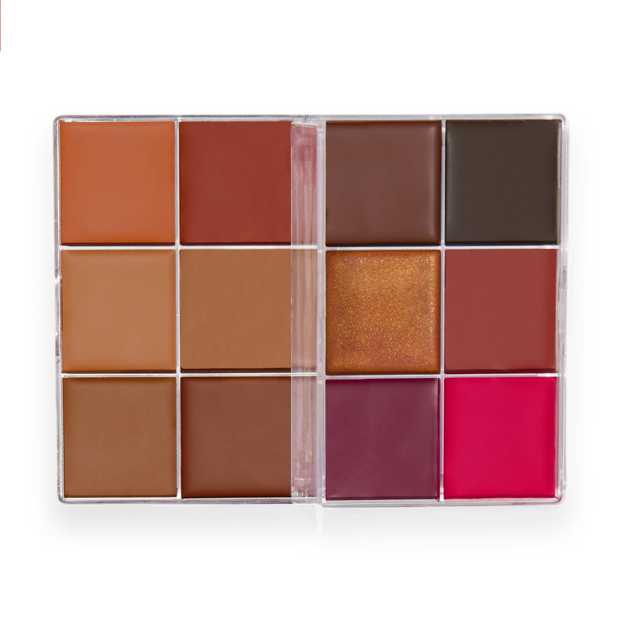 Revolution Beauty London palette in hand showing scale and on-the-go convenience benefit