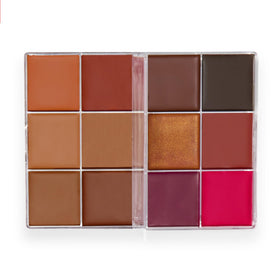 Revolution Beauty London palette in hand showing scale and on-the-go convenience benefit