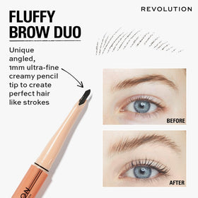 Revolution Beauty London before and after brows showing fuller lifted effect