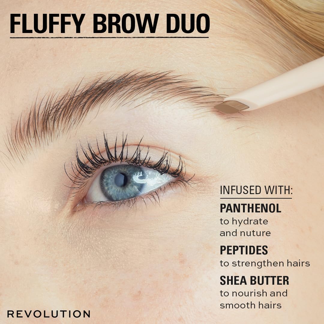 Revolution Beauty London model applying pencil and gel for natural brows