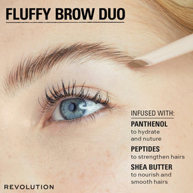 Revolution Beauty London model applying pencil and gel for natural brows