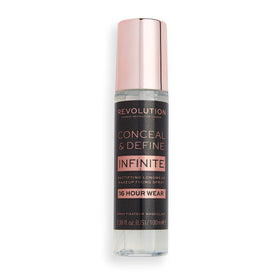 Revolution Beauty London Infinite Fixing Spray fine mist close-up demonstrating even coverage and mattifying effect