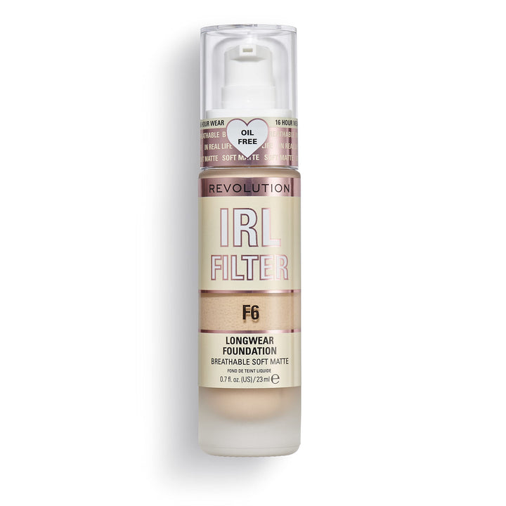 Revolution Beauty London front bottle view showing sleek glass pump and label, highlighting convenience