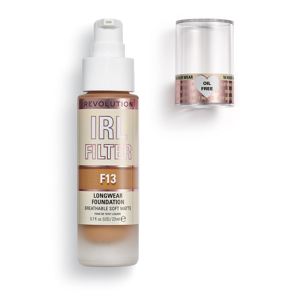 Revolution Beauty London close-up pump detail for precise controlled dispensing benefit