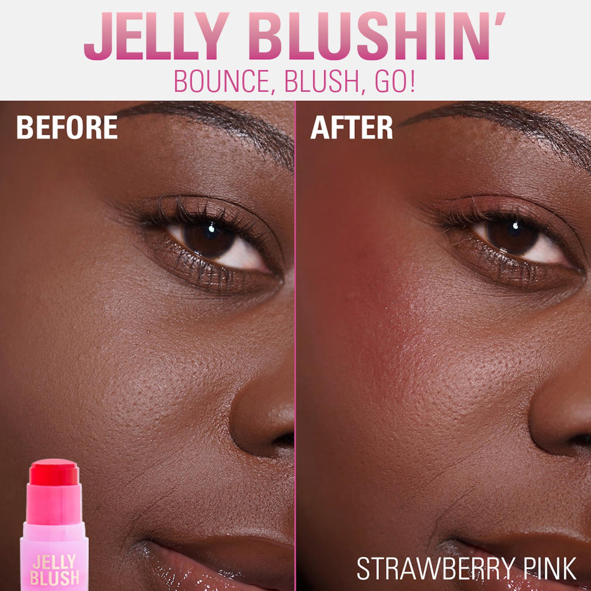 Revolution cheek application showing blended jelly stain for natural flush
