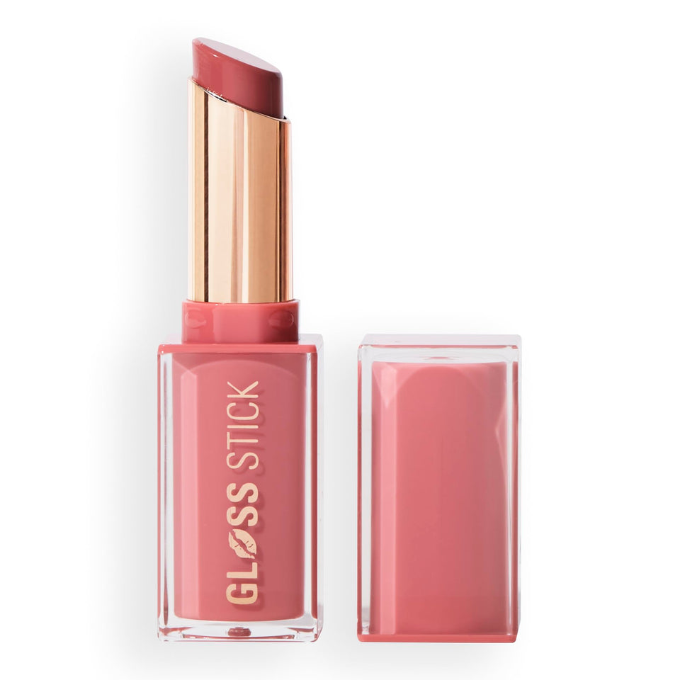 Revolution Beauty London front stick showing Sweet Rose glossy pigment and quick application
