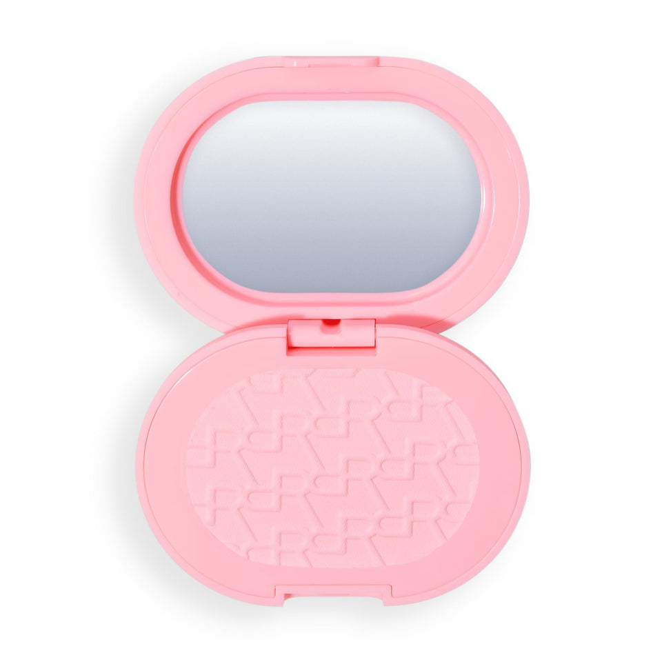 Revolution Beauty London compact front showing rose shade and pocket-friendly design