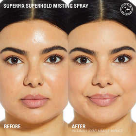Revolution Beauty London close-up of fine mist demonstrating even coverage and lightweight feel