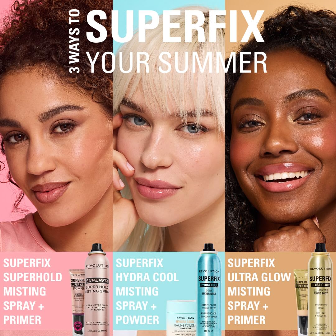 Revolution Superfix in a makeup bag lifestyle shot, easy touch-up between appointments