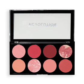 Revolution Beauty London front palette view showing eight shades and packaging benefit portability