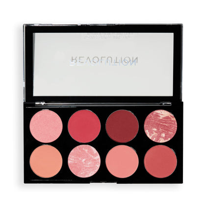 Revolution Beauty London front palette view showing eight shades and packaging benefit portability