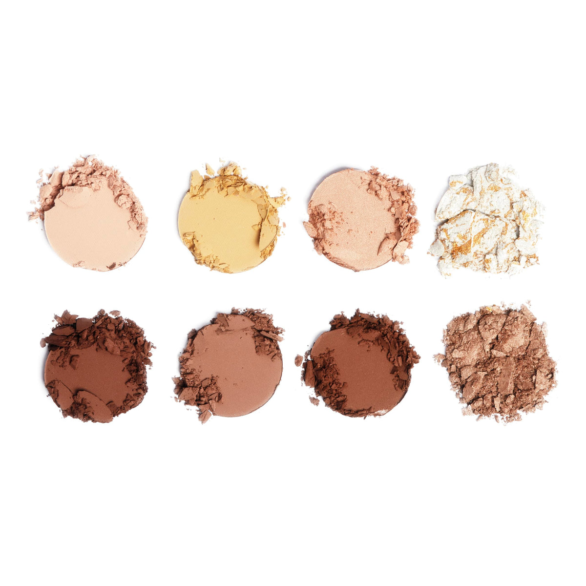 Revolution Beauty London swatches of the eight contour and bronze powders demonstrating blendable pigment