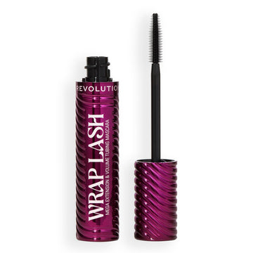 Revolution Beauty London burgundy tube front showing chrome embossing and shade benefit