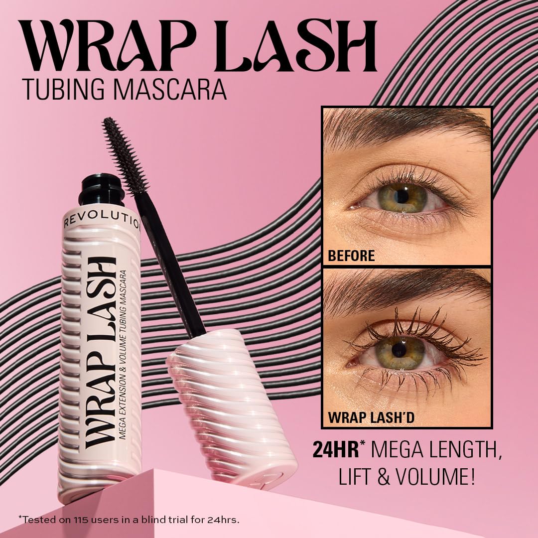 Revolution Beauty London mascara applied on model lashes for visible length and drama