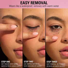 Revolution Beauty London removal demo with warm water showing gentle tubed mascara removal