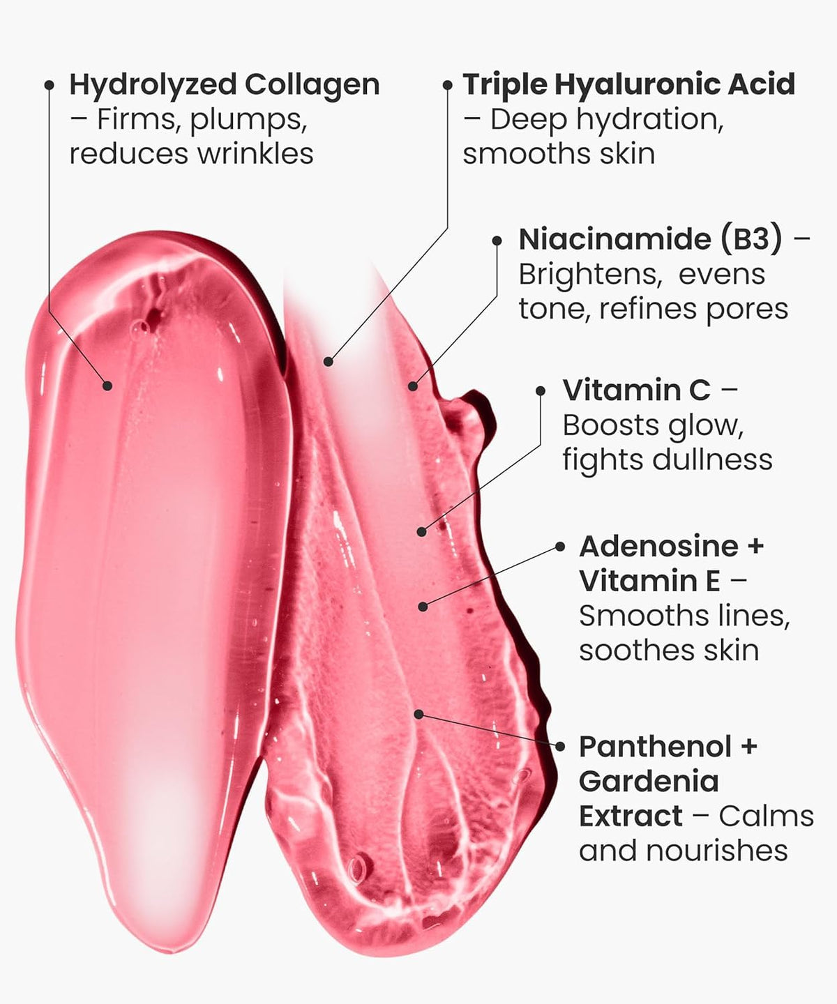 REVOMADIC ingredient label highlighting collagen, hyaluronic acids, vitamins