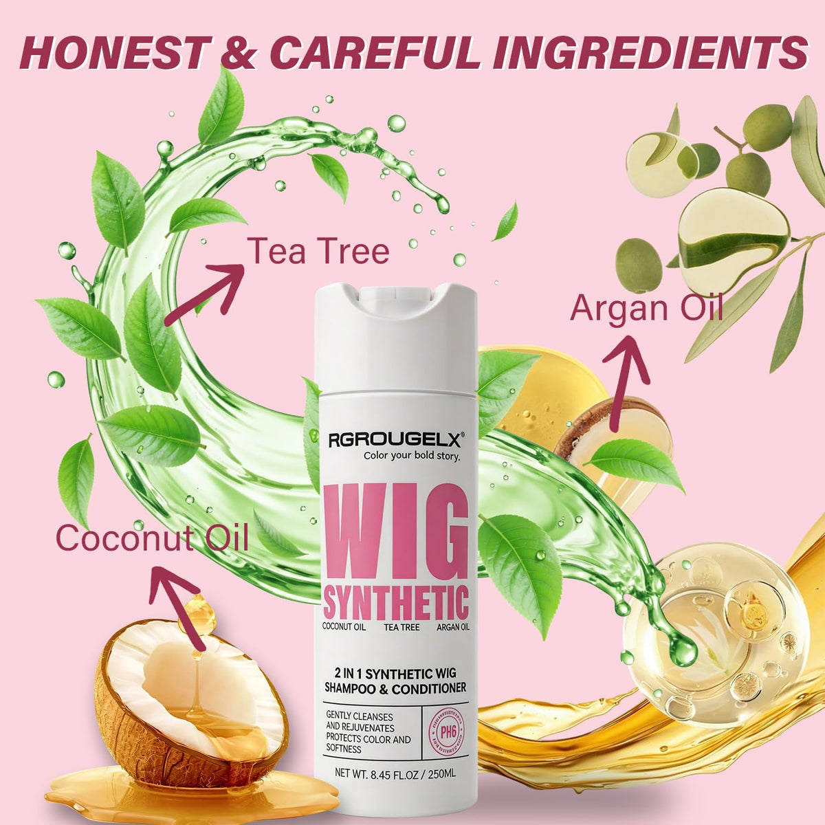 RG ROUGE LX foaming on wig fiber showing cleansing power without harshness