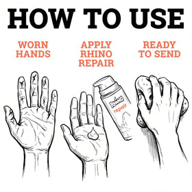Rhino Skin Solutions being applied to rough hands restoring softness for grip
