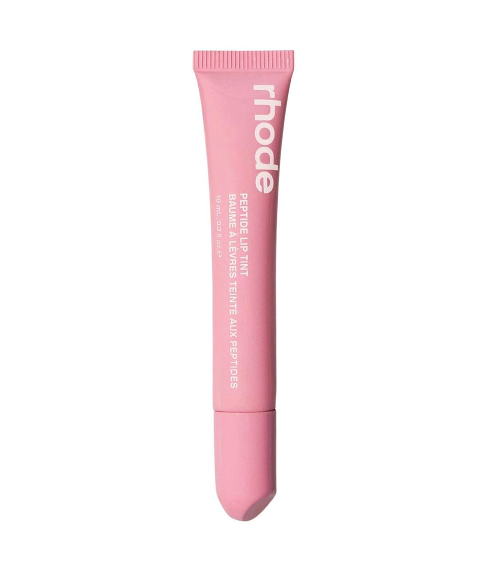 Rhode lip tint front packaging in Ribbon showing shade and compact size benefit