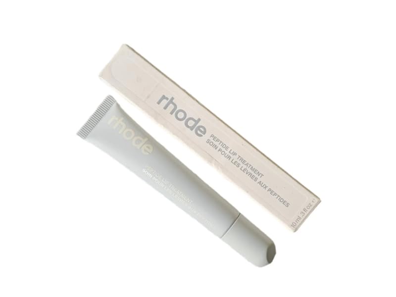 Rhode Lip Treatment tube front view showing salted caramel gloss and portable size benefit