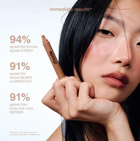 Rhode Peptide Lip Shape Lift applied on lips in lifestyle shot, defines and nourishes pout