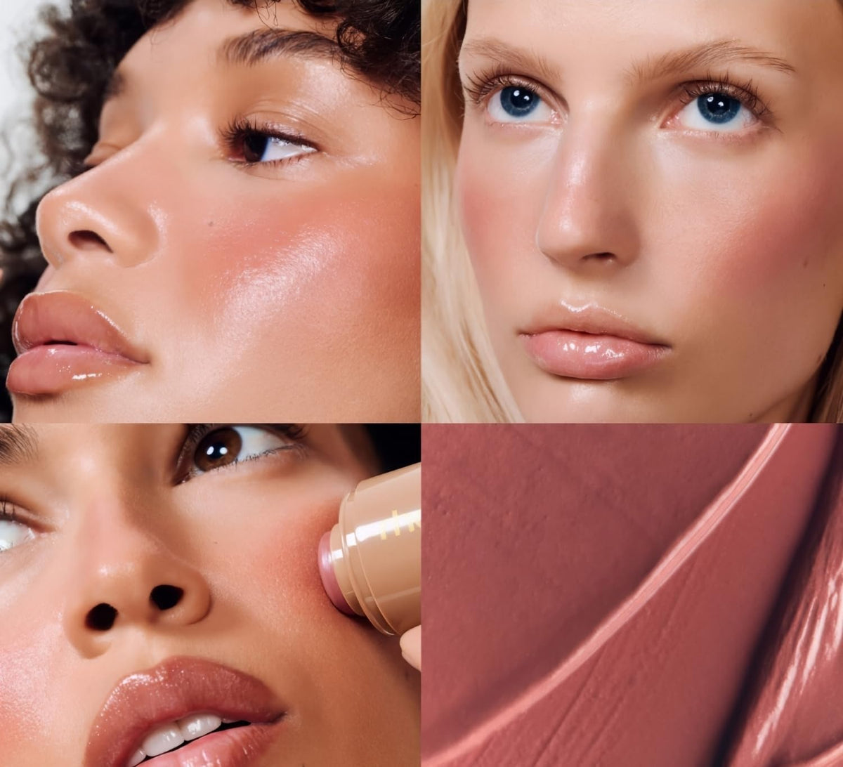 Rhode pocket blush application on cheeks demonstrating natural pinky-tan glow