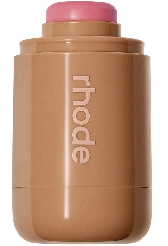 Rhode Pocket Blush Piggy compact front view showing portable design and natural finish