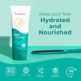 Richenna cream applied to heel, shows targeted softening of rough skin