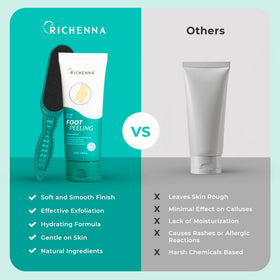 Richenna before and after feet comparison, highlights noticeable smoothing benefit