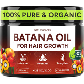 RICHGRAND jar front view showing pure Batana Oil and packaging benefits