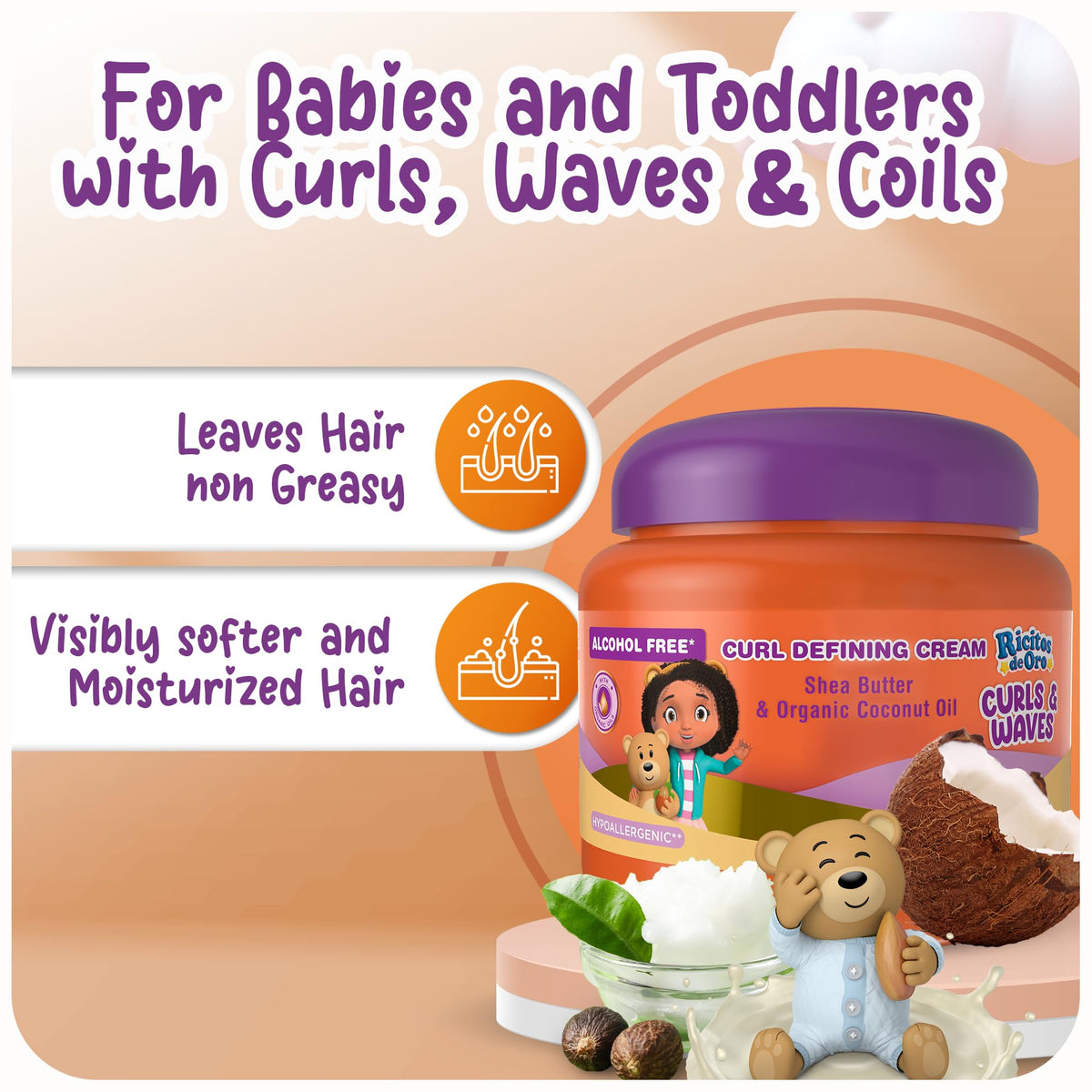 Ricitos de Oro applied to child hair demonstrating smoother detangling and control