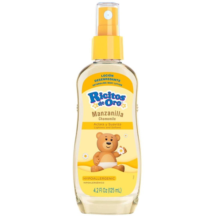 Ricitos de Oro bottle front showing chamomile label and travel-friendly 125 ml size benefit