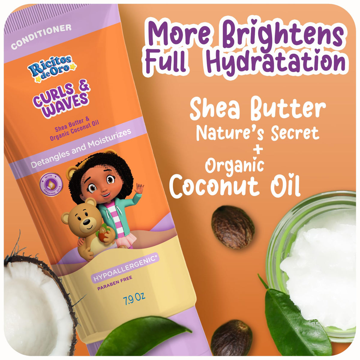 Ricitos de Oro child using conditioner in bath for tangle-free hair