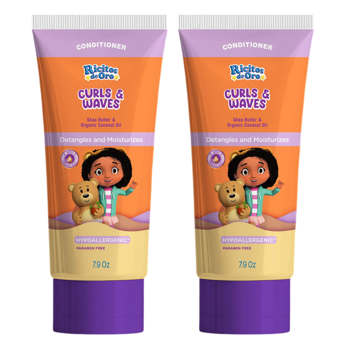 Ricitos de Oro front packaging showing 2-pack and benefits