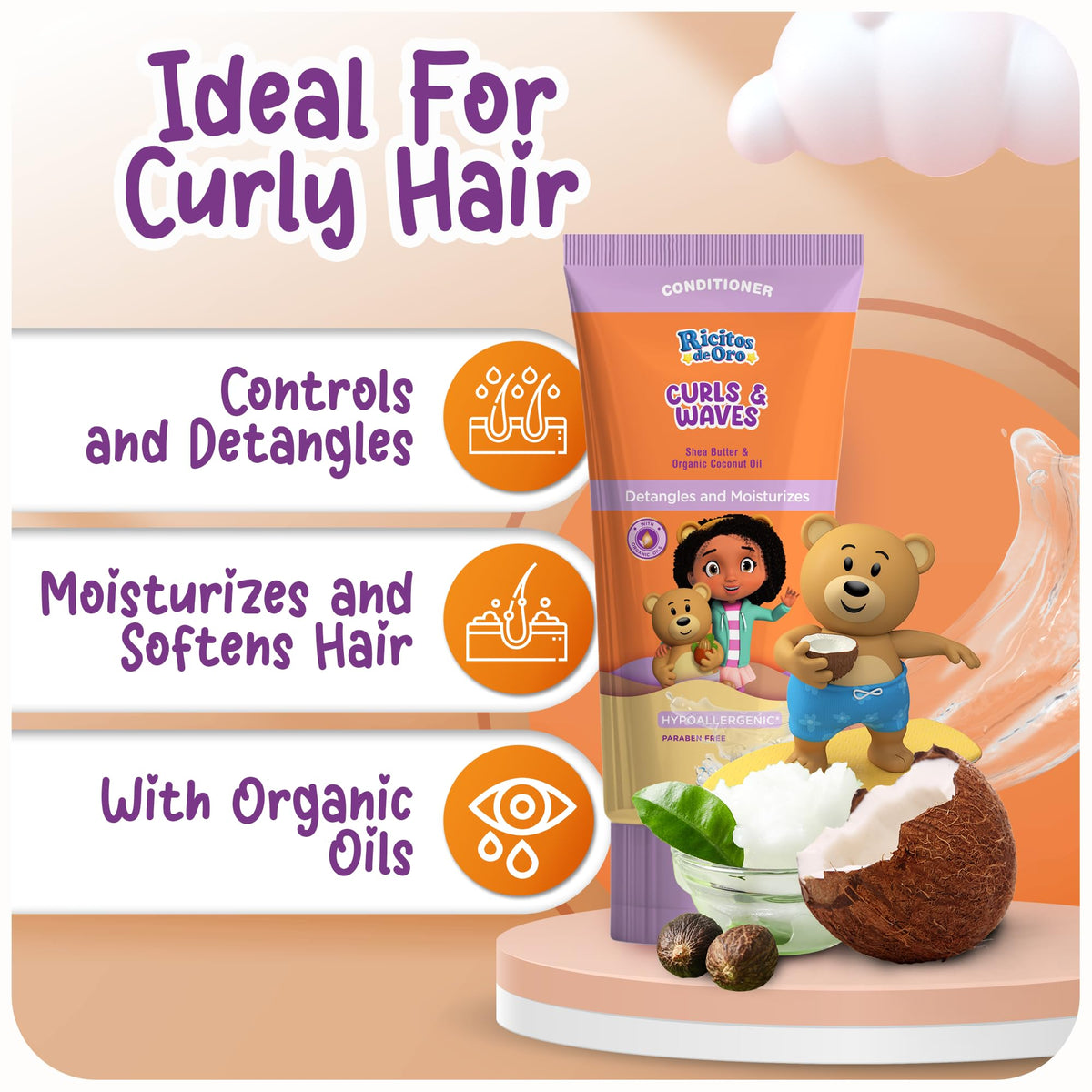 Ricitos de Oro shea butter and coconut oil ingredients boosting moisture