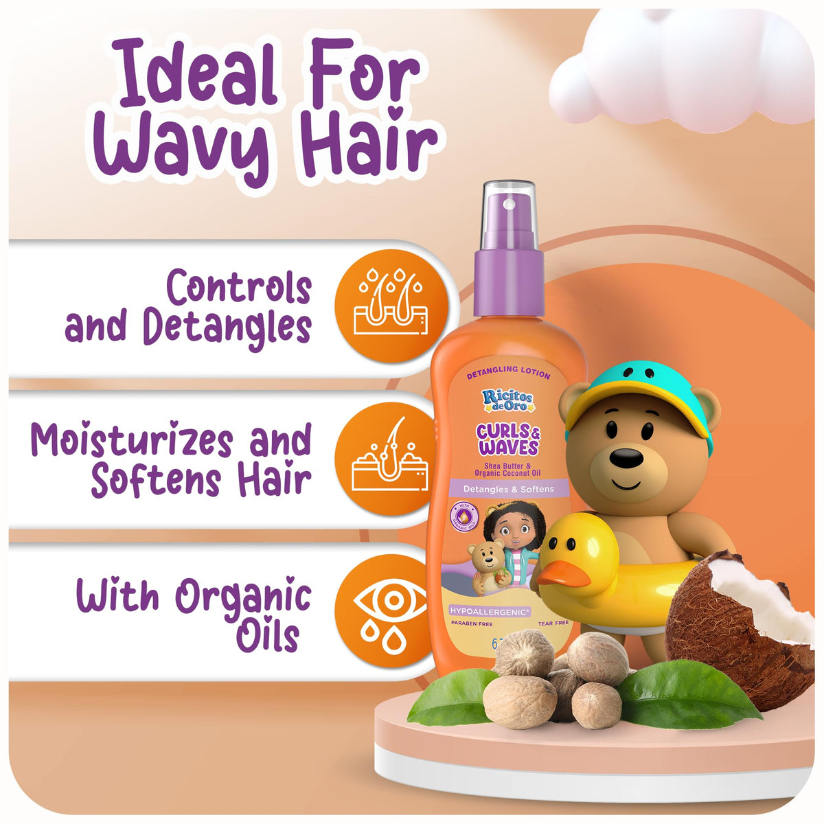 Ricitos de Oro mist on curly hair giving slip and shine