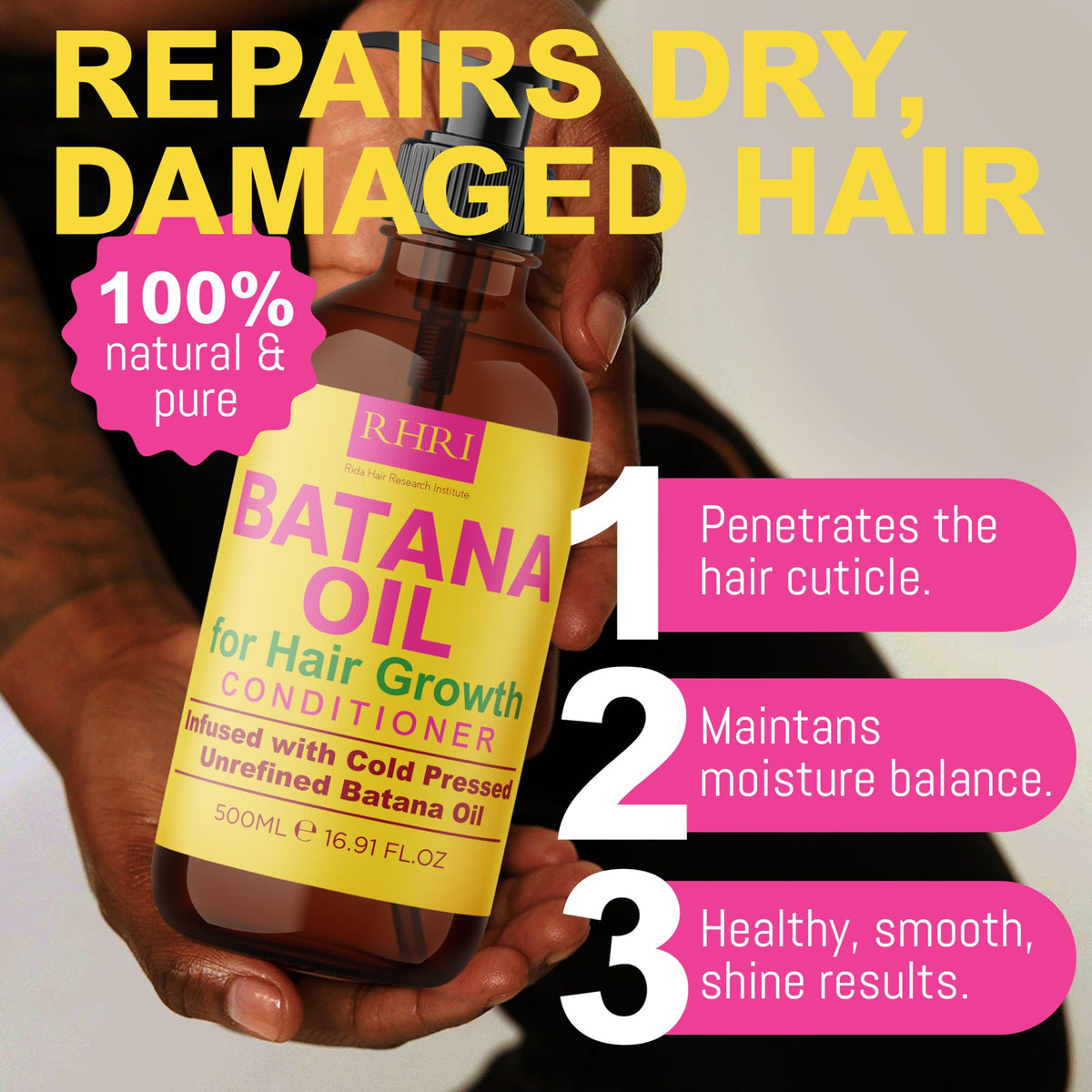 rida hair research institute batana oil ingredient bottle highlighting purity