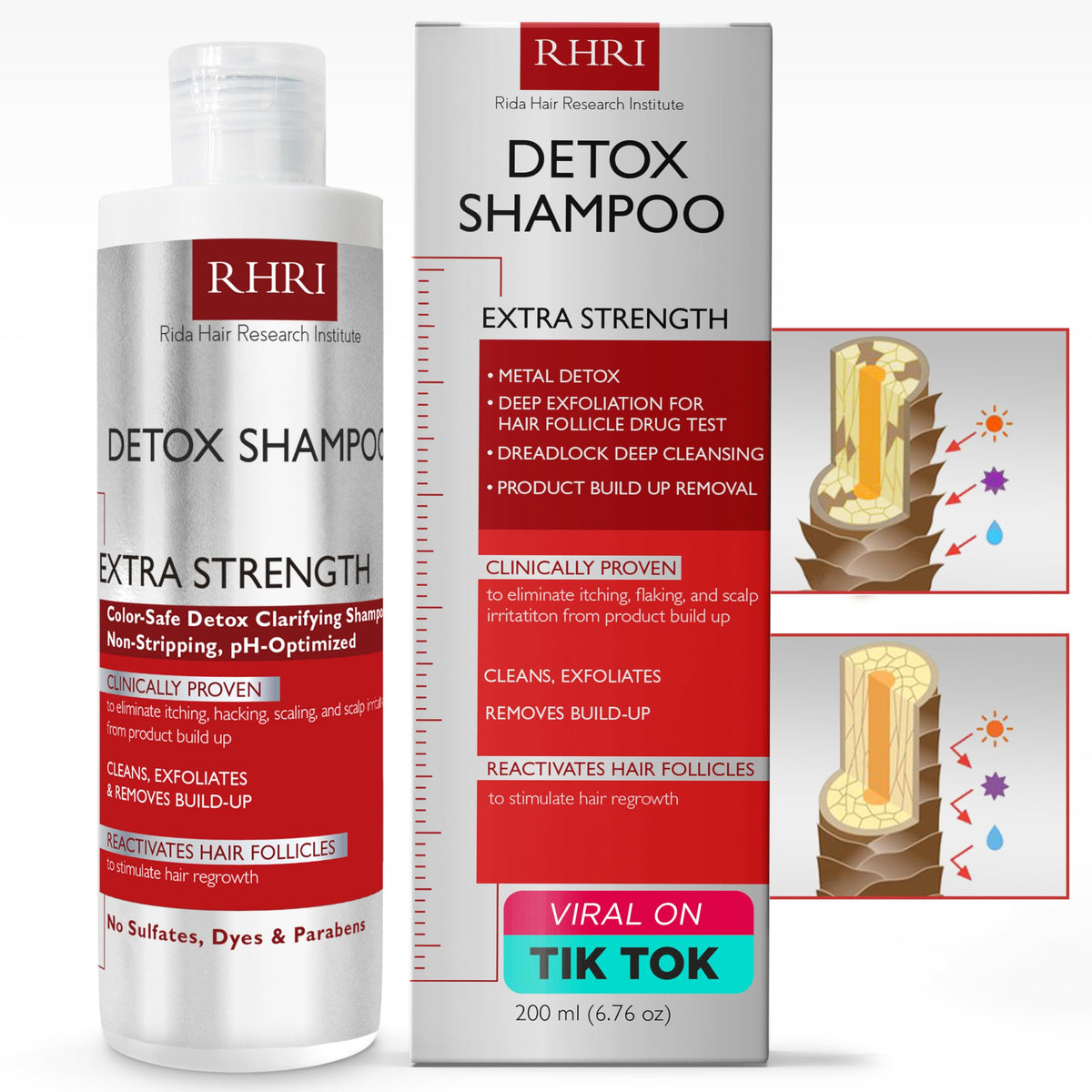 Rida Hair Research Institute front bottle view showing clean design and detox benefits