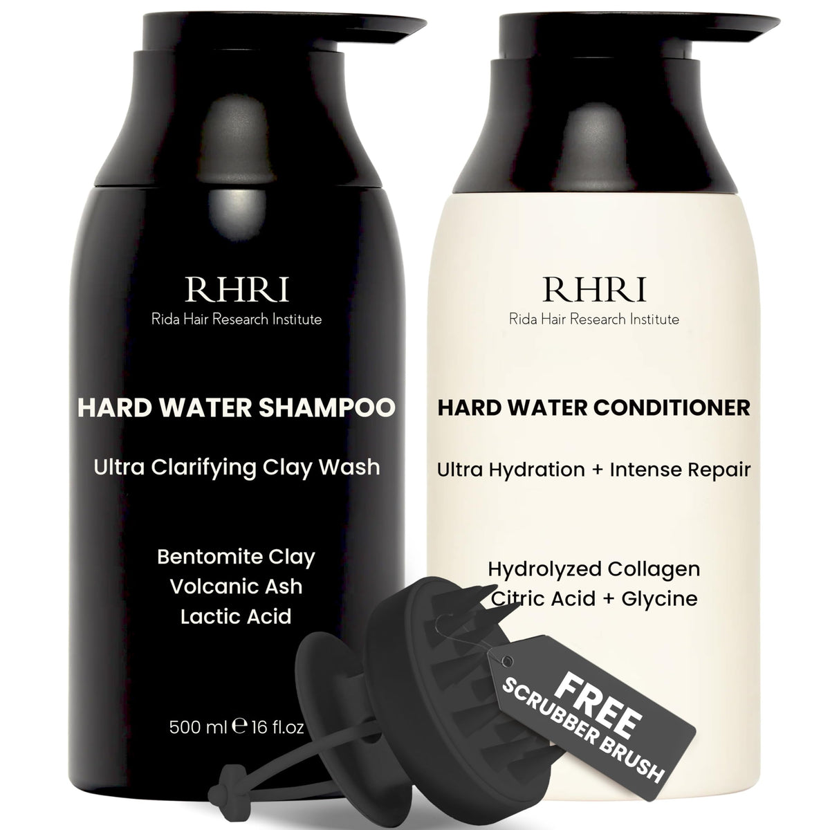 Rida Hair Research Institute front packaging showing full shampoo and conditioner set for clarifying benefits