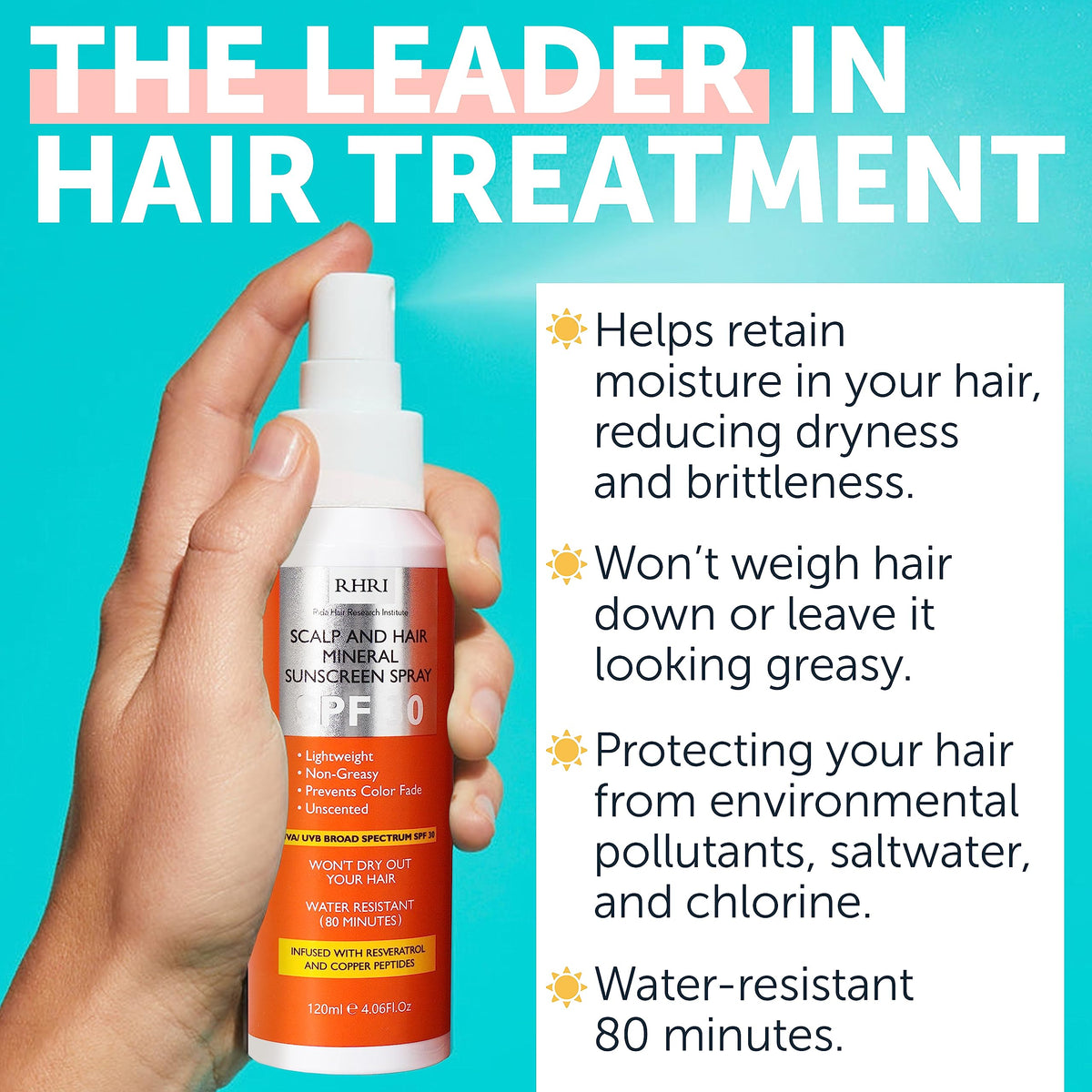 Rida Hair Research Institute 4 oz bottle next to a ruler showing compact travel-friendly size benefit
