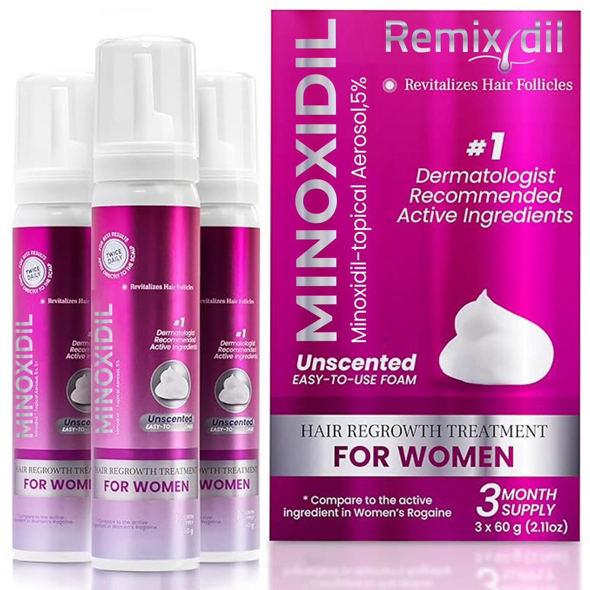 Rida Hair Research Institute front packaging showing foam can and box benefit clear instructions
