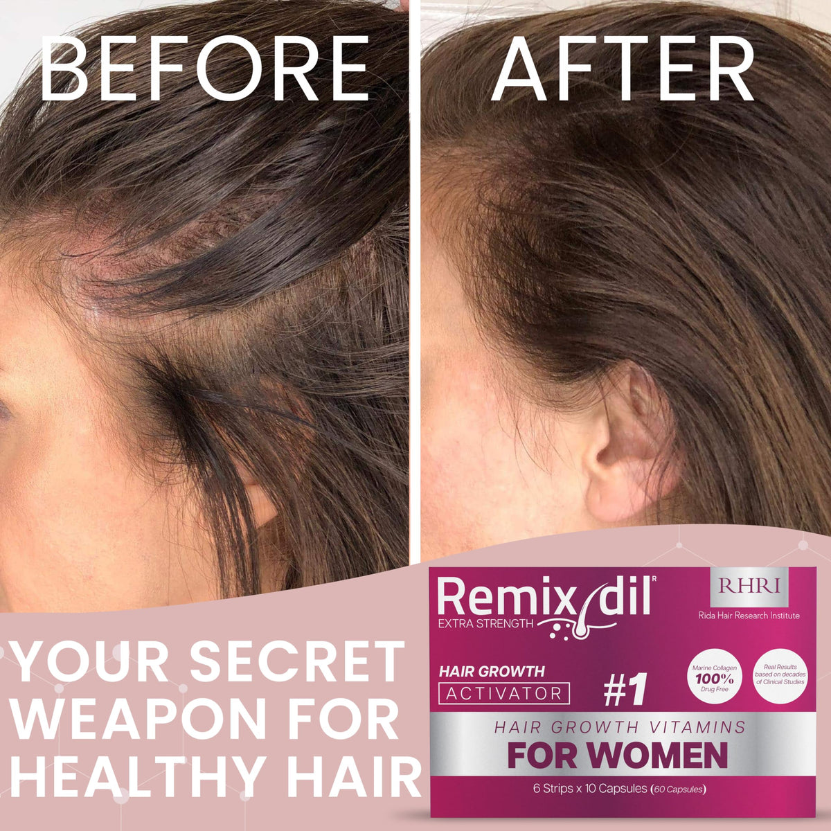Rida Hair Research Institute label close-up highlighting ingredient focus