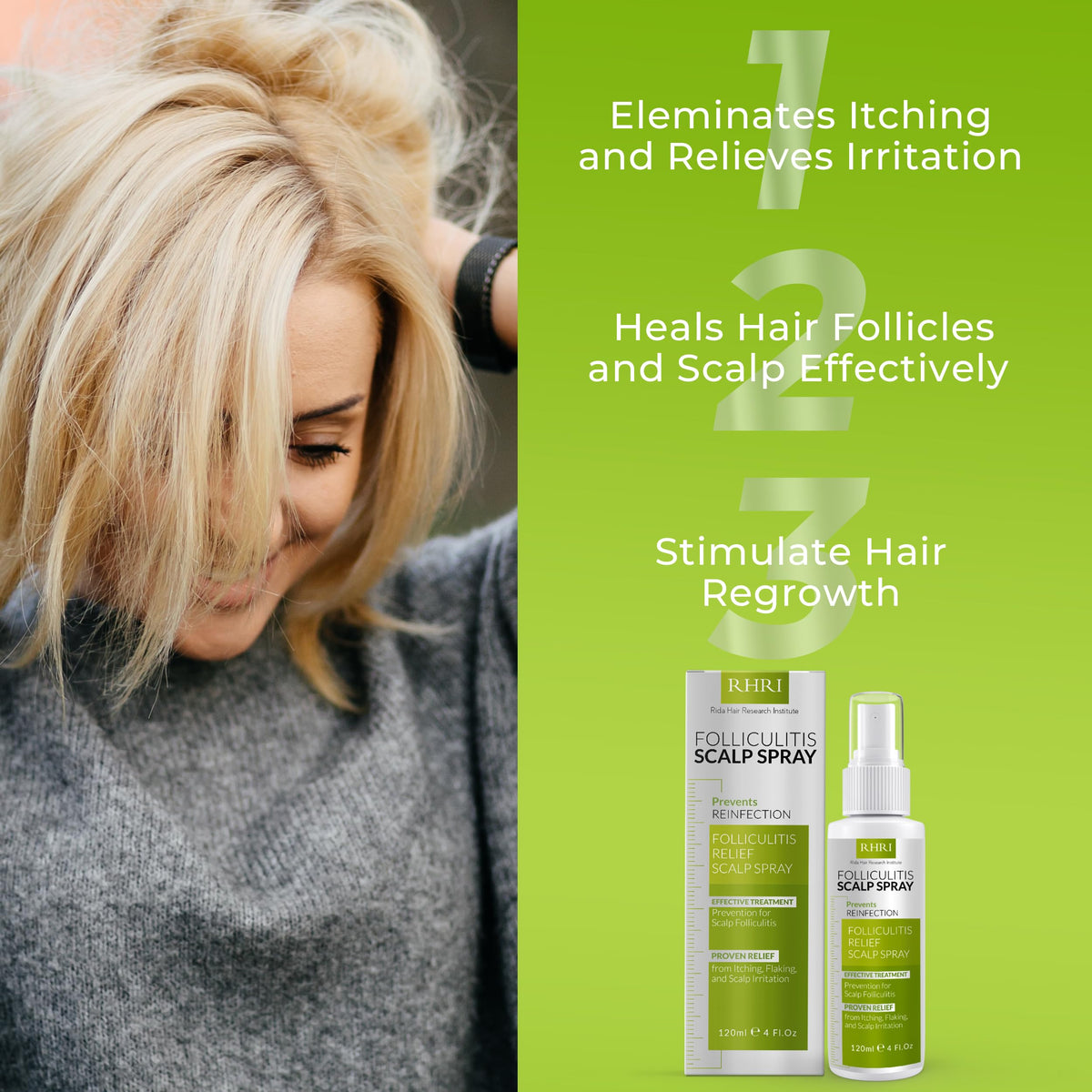 Rida Hair bottle on bathroom shelf illustrating daily routine benefit