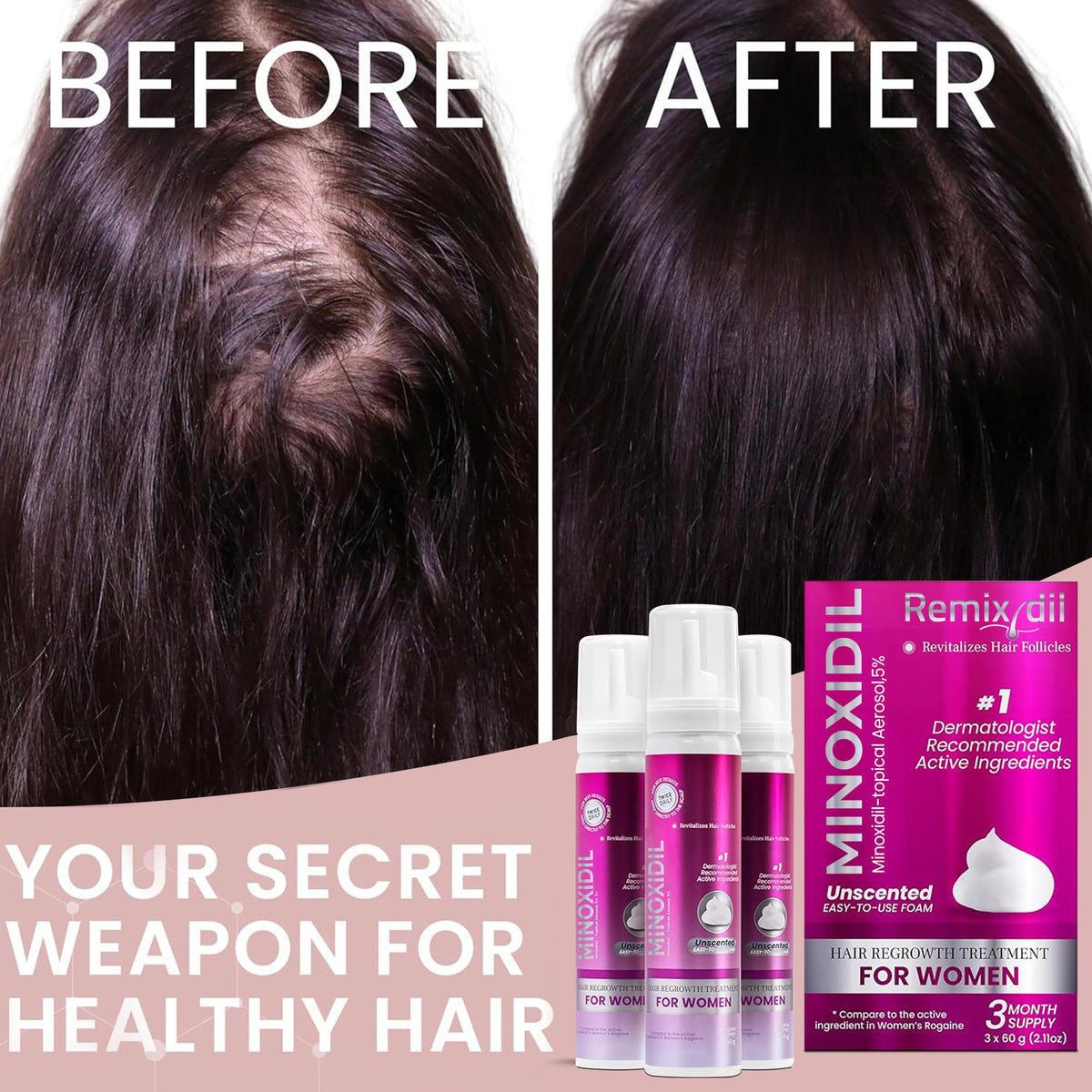 Rida Hair foam in bathroom routine beside mirror showing effortless daily use benefit