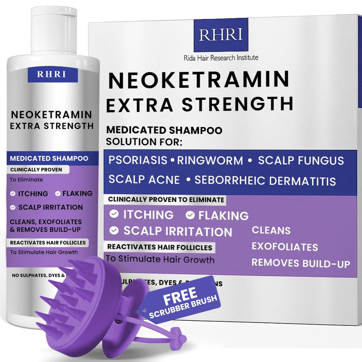 Rida Hair Research Institute front bottle showing product benefits and clean design