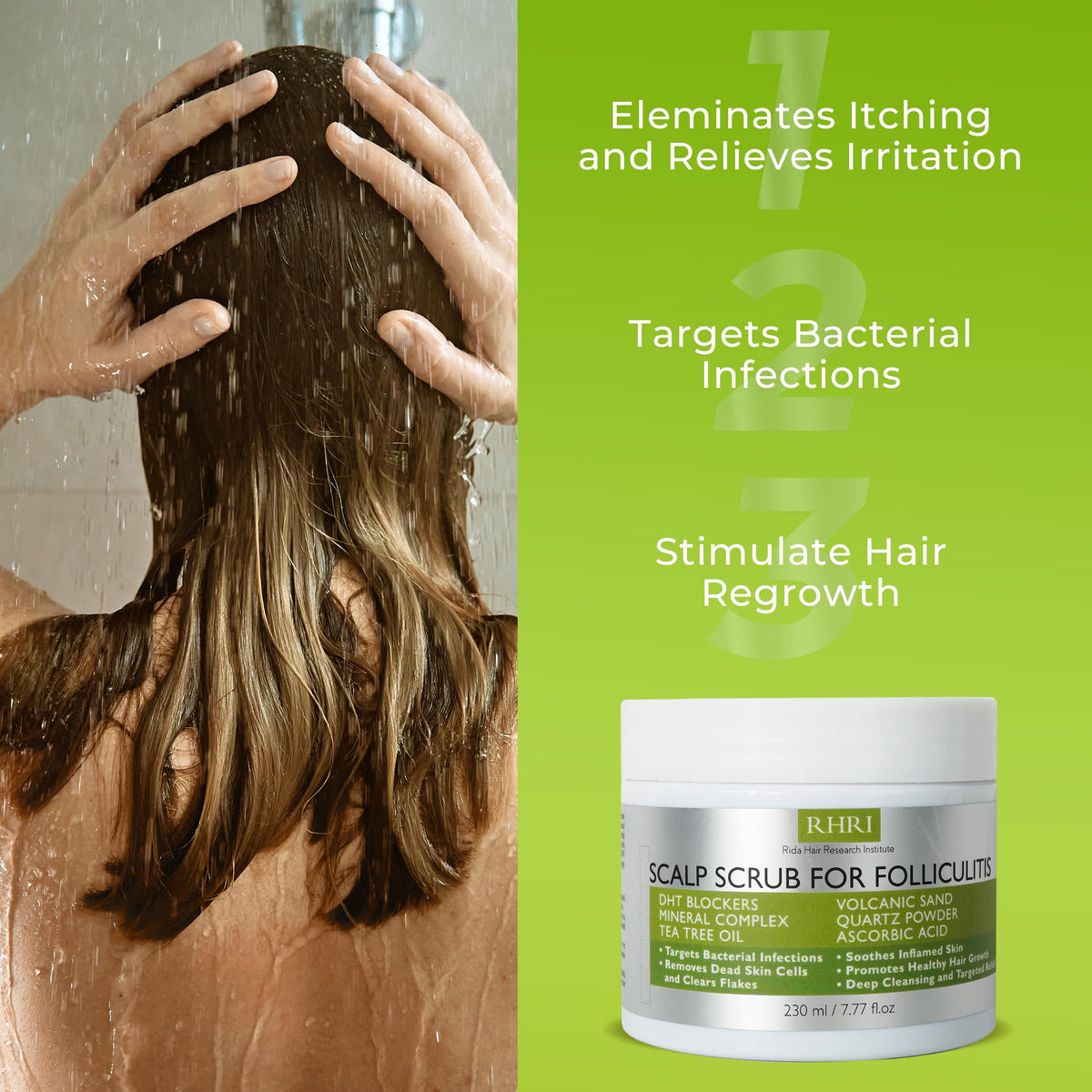 Rida Hair Research Institute product label close-up listing active ingredients