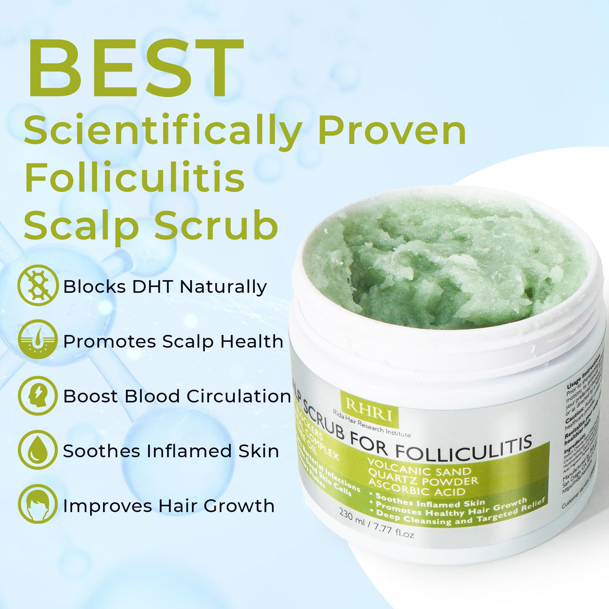 Rida Hair Research Institute scrub texture close-up highlighting exfoliant particles