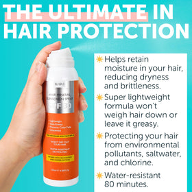 Rida Hair Research Institute mist in use on scalp offering quick UV protection
