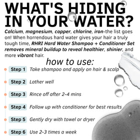 Rida Hair Research Institute bottles in shower during use promoting clarified, manageable hair