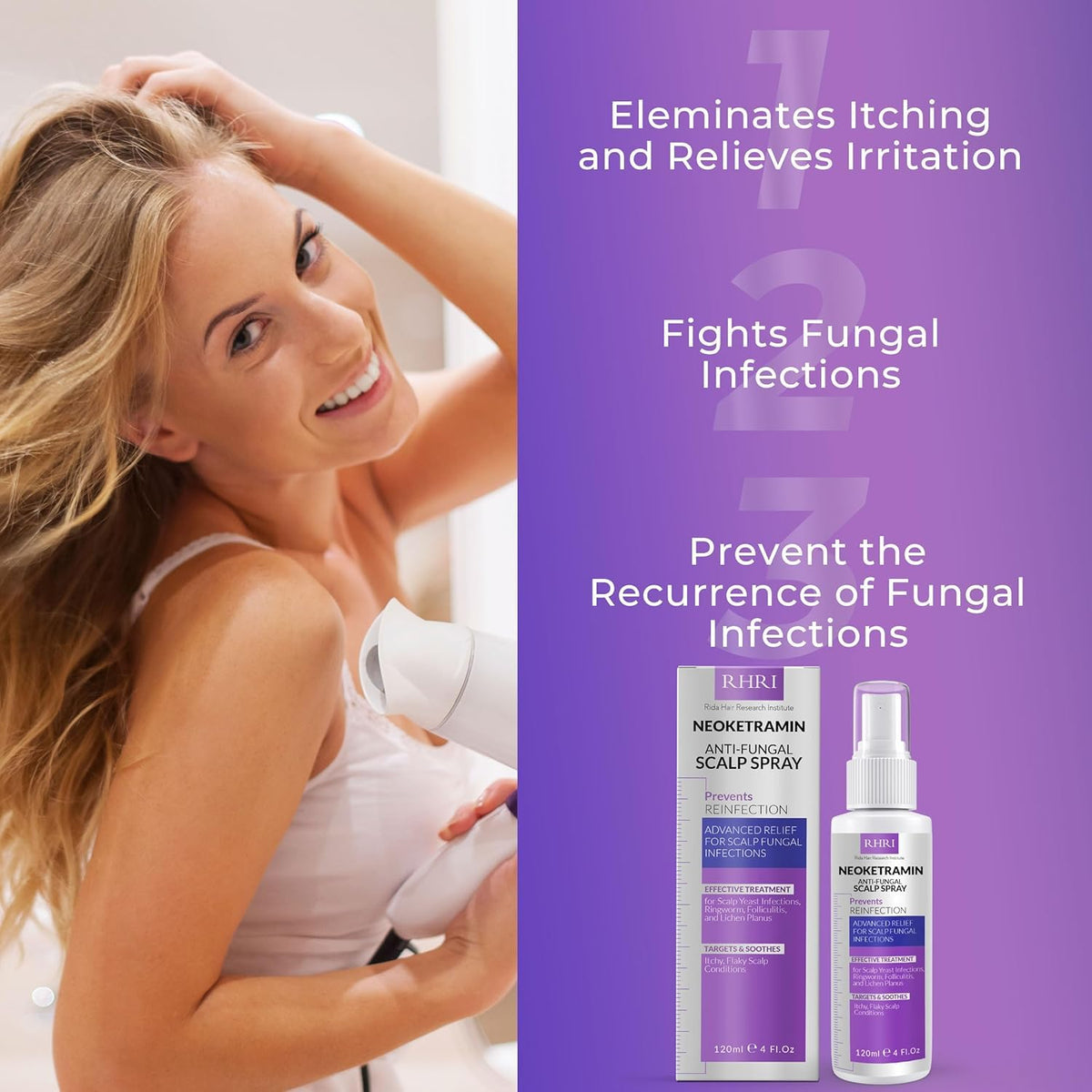 Rida Hair Research Neoketramin on bathroom shelf portraying routine scalp care